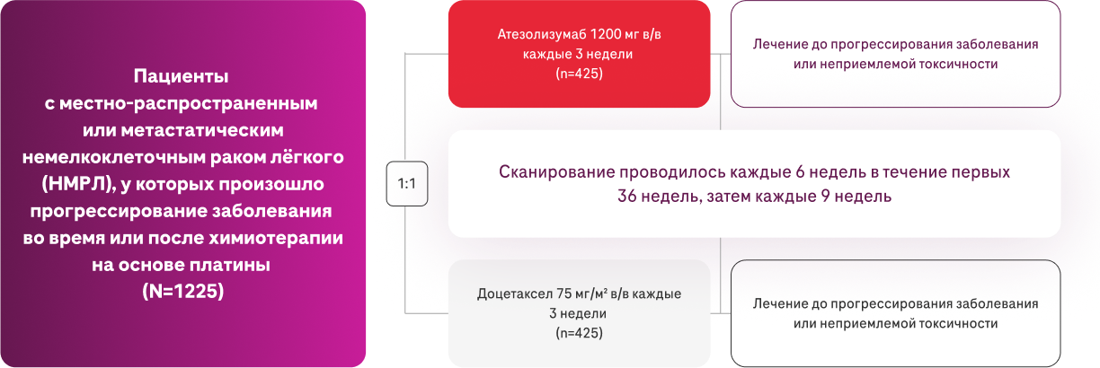 Пациенты  с местно-распространенным  или метастатическим немелкоклеточным раком лёгкого (НМРЛ), у которых произошло прогрессирование заболевания  во время или после химиотерапии на основе платины  (N=1225)